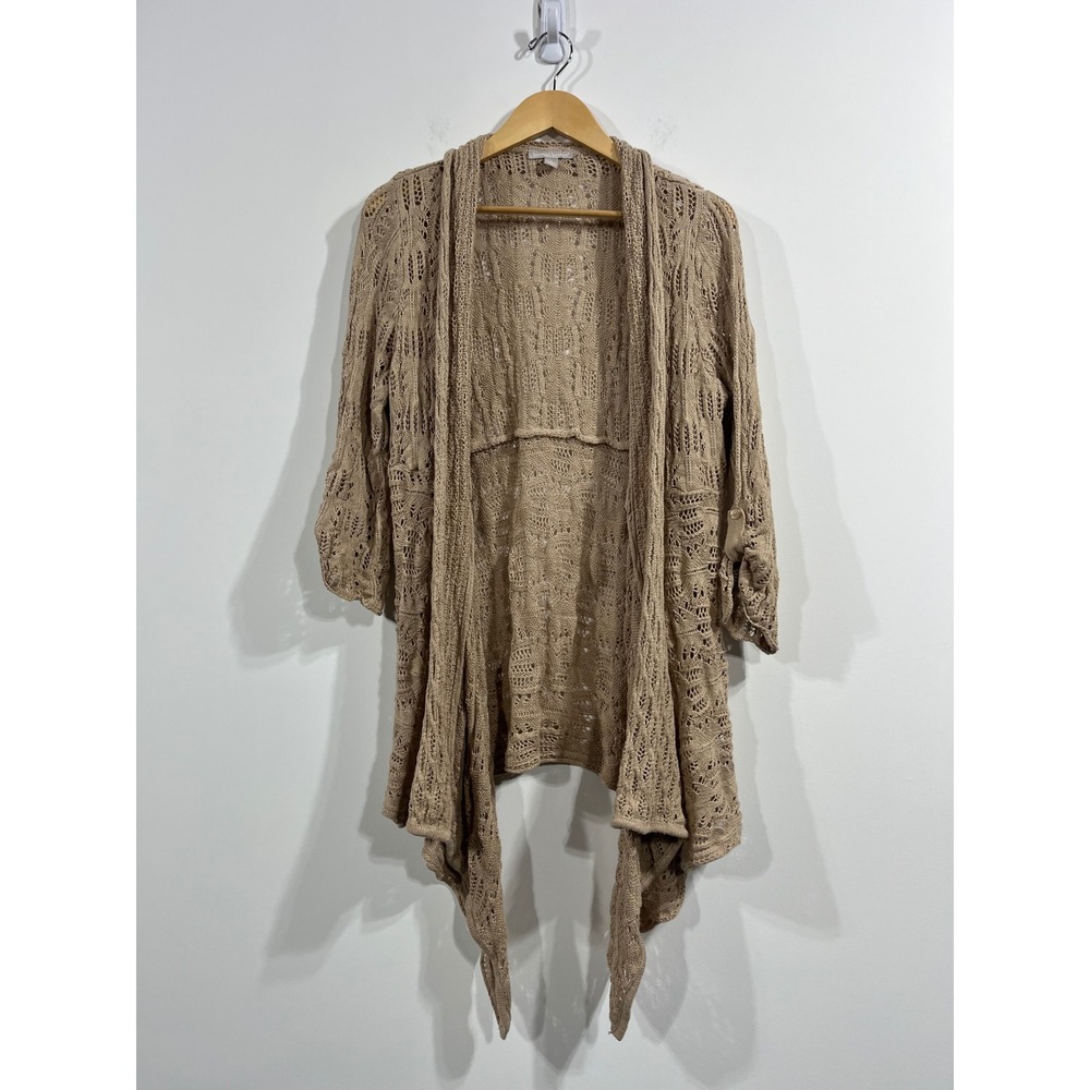 Woman Within Pointelle Knit Open Front Cardigan Handkerchief Hem Size 12 Boho